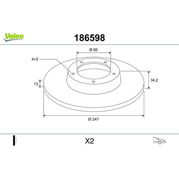 Bromsskiva Solid, Framaxel Valeo 186598 VALEO