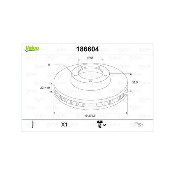 Bromsskiva Ventilerad, Framaxel Valeo 186604 VALEO Bromsskiva Ventilerad, Framaxel Valeo 186604 VALEO