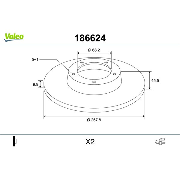 Bromsskiva Solid, Bakaxel Valeo 186624 VALEO