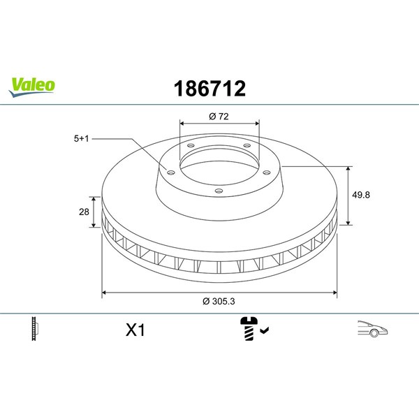Bromsskiva Ventilerad, Framaxel Valeo 186712 VALEO Bromsskiva Ventilerad, Framaxel Valeo 186712 VALEO