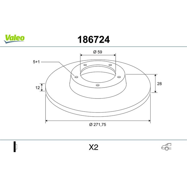 Bromsskiva Solid, Bakaxel Valeo 186724 VALEO
