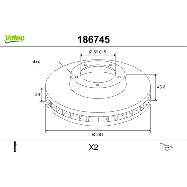 Bromsskiva Ventilerad, Framaxel Valeo 186745 VALEO Bromsskiva Ventilerad, Framaxel Valeo 186745 VALEO