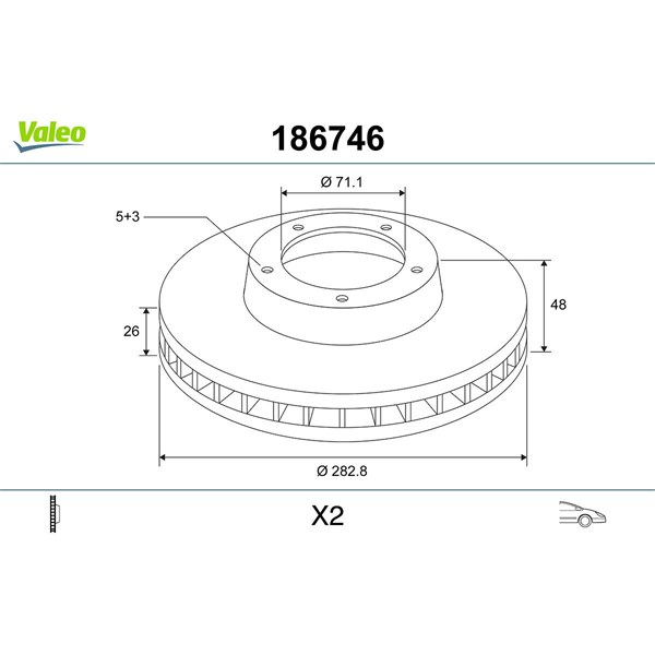 Bromsskiva Ventilerad, Framaxel Valeo 186746 VALEO Bromsskiva Ventilerad, Framaxel Valeo 186746 VALEO