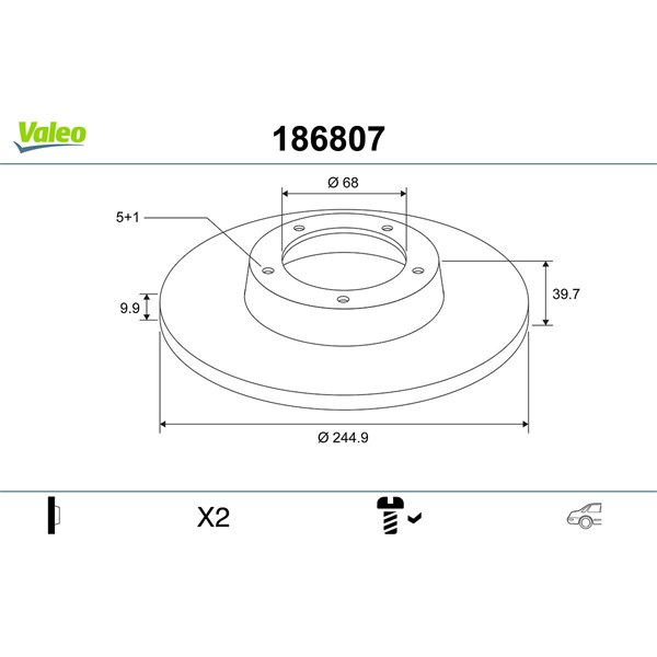 Bromsskiva Solid, Bakaxel Valeo 186807 VALEO Bromsskiva Solid, Bakaxel Valeo 186807 VALEO
