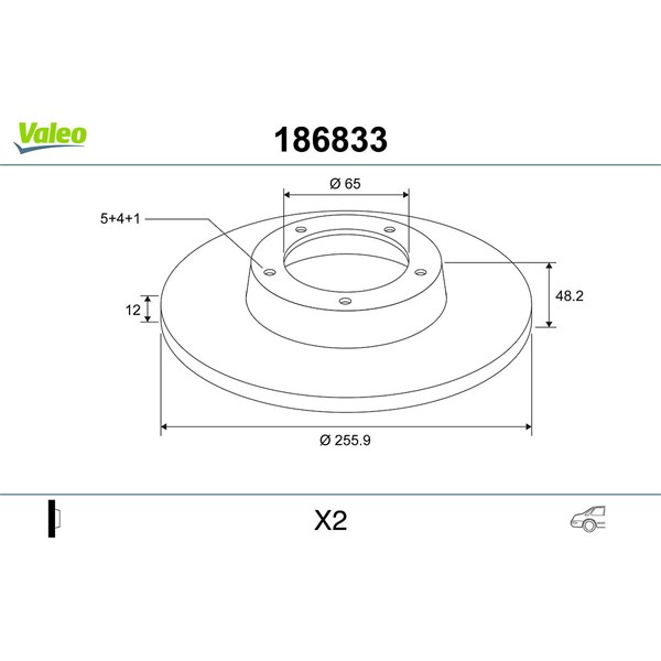 Bromsskiva Solid, Bakaxel Valeo 186833 VALEO
