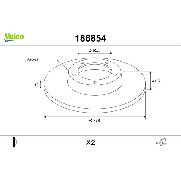 Bromsskiva Solid, Bakaxel Valeo 186854 VALEO
