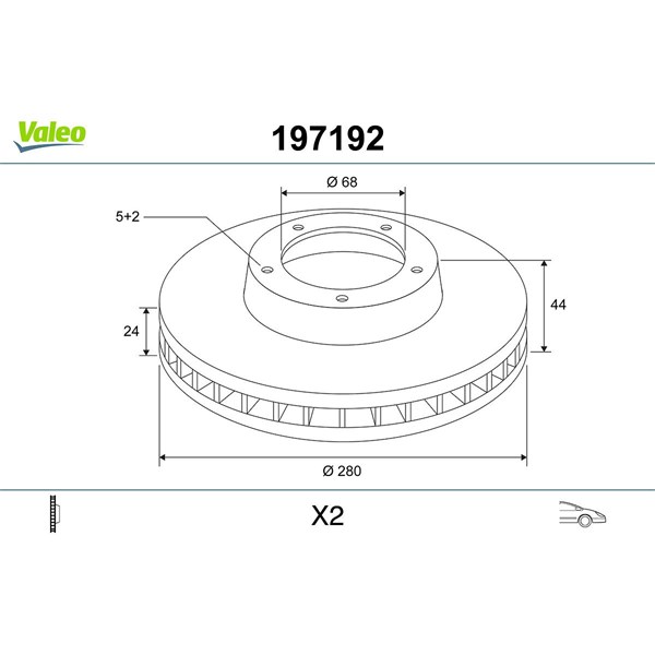 Bromsskiva Ventilerad, Framaxel Valeo 197192 VALEO Bromsskiva Ventilerad, Framaxel Valeo 197192 VALEO