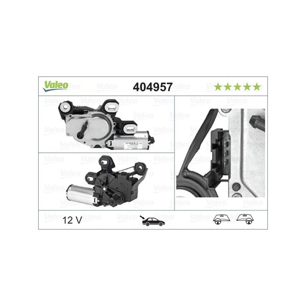 Torkarmotor 12V, Bak, Vänster Valeo 404957 VALEO