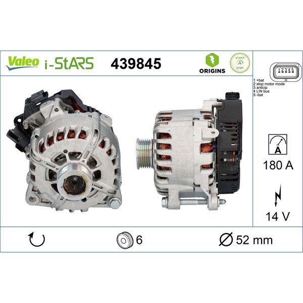 Generator 14V 180A Valeo 439845 VALEO