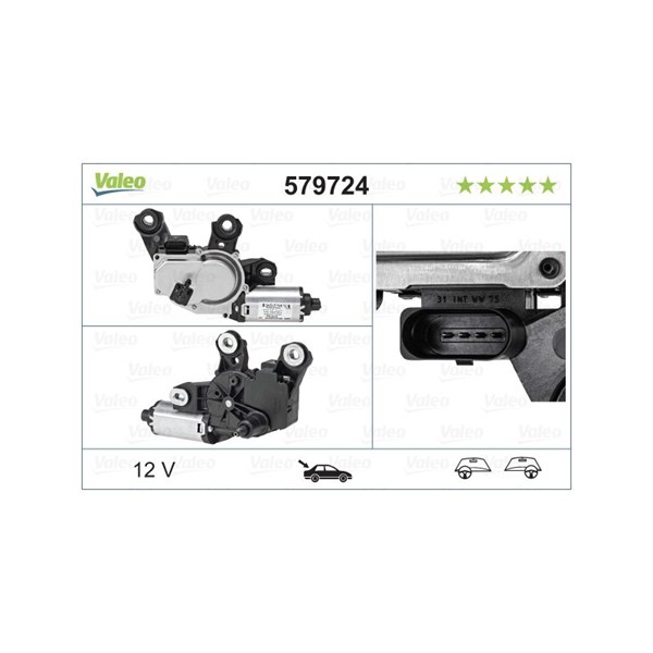 Torkarmotor 12V, Bak Valeo 579724 VALEO