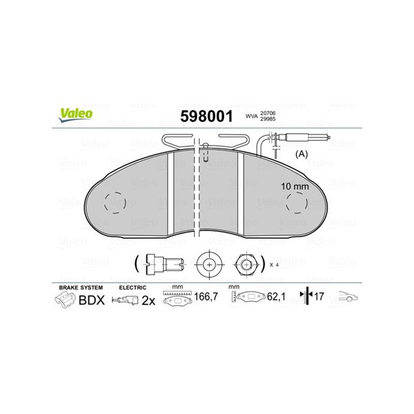 Bromsbeläggsats, Framaxel Valeo 598001 VALEO