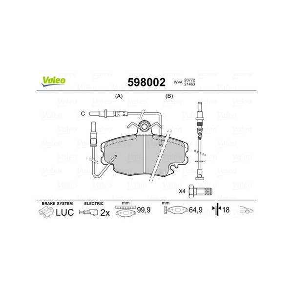 Bromsbeläggsats, Framaxel Valeo 598002 VALEO