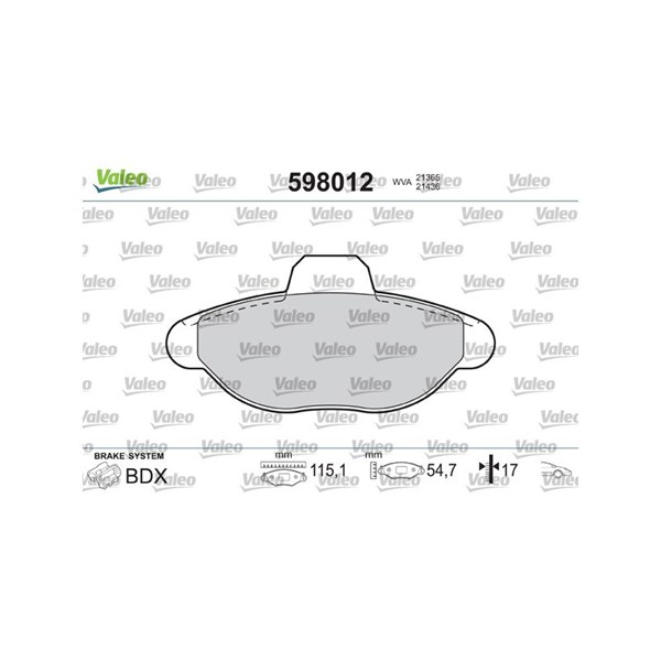 Bromsbeläggsats, Framaxel Valeo 598012 VALEO