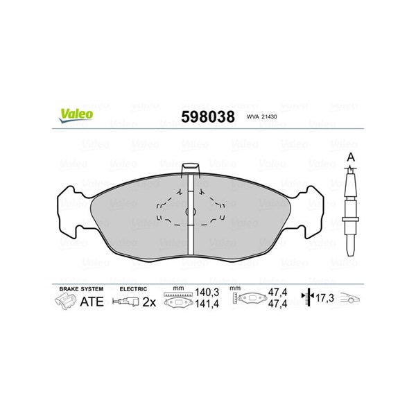 Bromsbeläggsats, Framaxel Valeo 598038 VALEO