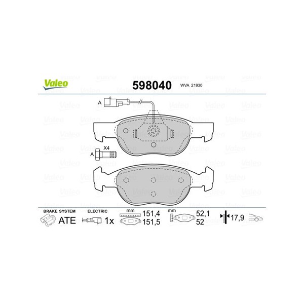 Bromsbeläggsats, Framaxel Valeo 598040 VALEO