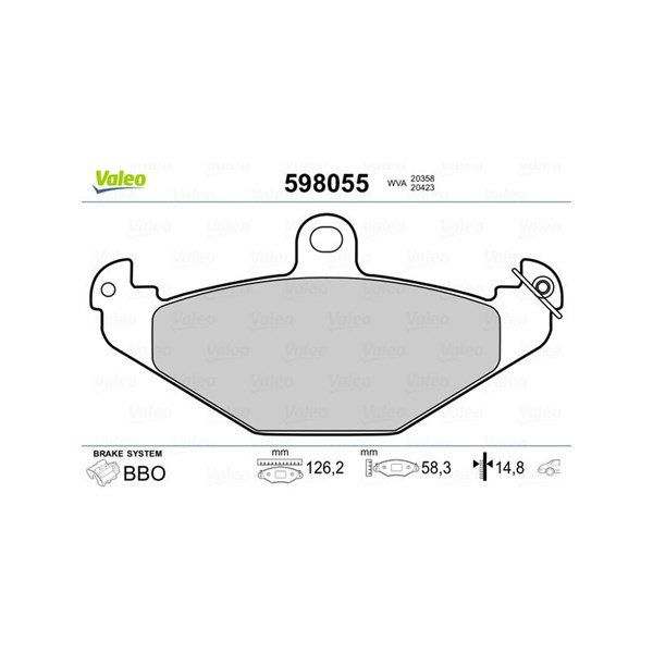 Bromsbeläggsats, Bakaxel, Framaxel Valeo 598055 VALEO