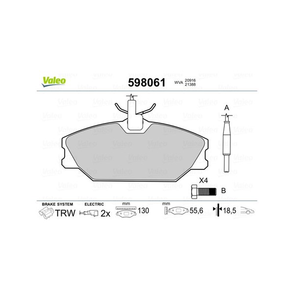 Bromsbeläggsats, Framaxel Valeo 598061 VALEO
