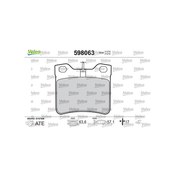 Bromsbeläggsats, Bakaxel Valeo 598063 VALEO