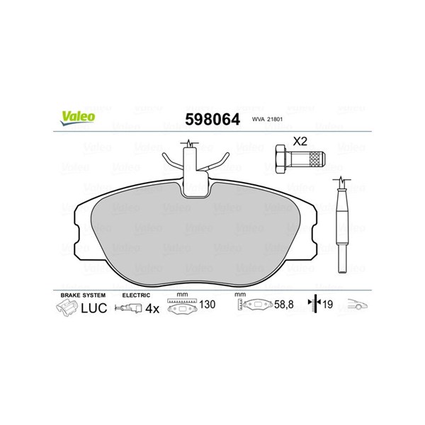 Bromsbeläggsats, Framaxel Valeo 598064 VALEO