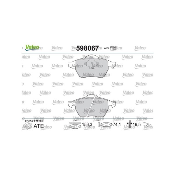 Bromsbeläggsats, Framaxel Valeo 598067 VALEO Bromsbeläggsats, Framaxel Valeo 598067 VALEO