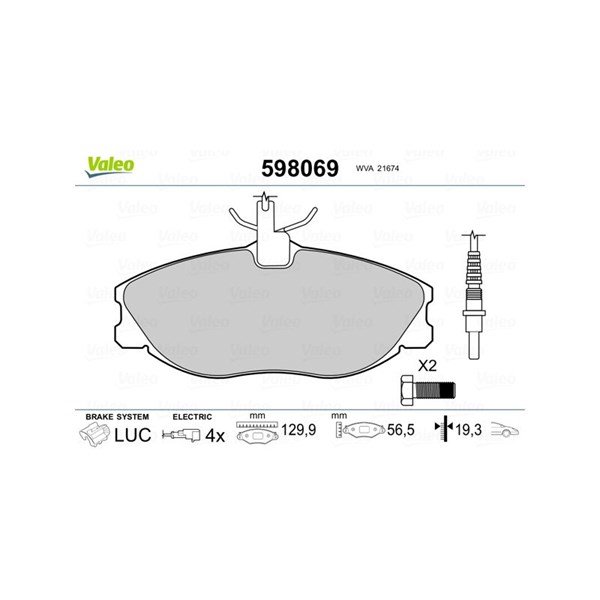 Bromsbeläggsats, Framaxel Valeo 598069 VALEO