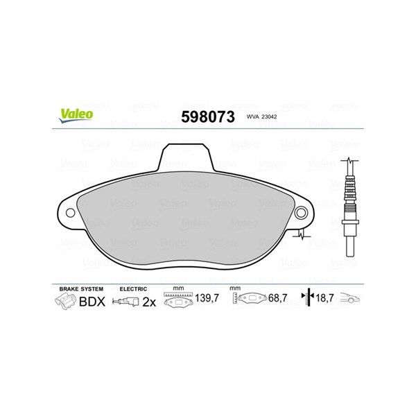 Bromsbeläggsats, Framaxel Valeo 598073 VALEO Bromsbeläggsats, Framaxel Valeo 598073 VALEO