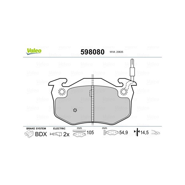 Bromsbeläggsats, Framaxel Valeo 598080 VALEO Bromsbeläggsats, Framaxel Valeo 598080 VALEO