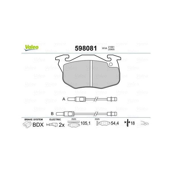 Bromsbeläggsats, Framaxel Valeo 598081 VALEO