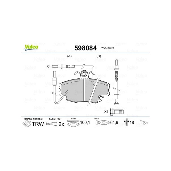 Bromsbeläggsats, Framaxel Valeo 598084 VALEO