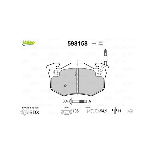 Bromsbeläggsats, Bakaxel Valeo 598158 VALEO