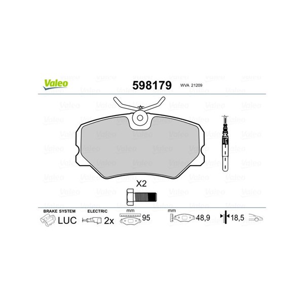 Bromsbeläggsats, Framaxel Valeo 598179 VALEO Bromsbeläggsats, Framaxel Valeo 598179 VALEO