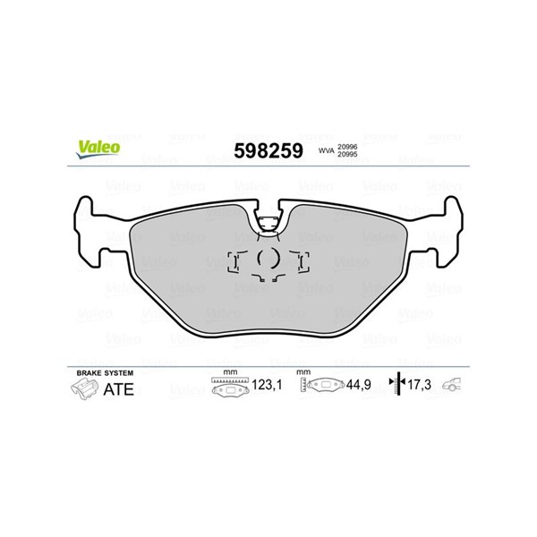Bromsbeläggsats, Bakaxel Valeo 598259 VALEO