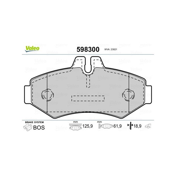 Bromsbeläggsats, Bakaxel Valeo 598300 VALEO Bromsbeläggsats, Bakaxel Valeo 598300 VALEO