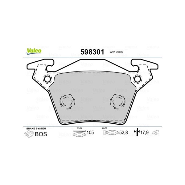 Bromsbeläggsats, Bakaxel Valeo 598301 VALEO Bromsbeläggsats, Bakaxel Valeo 598301 VALEO
