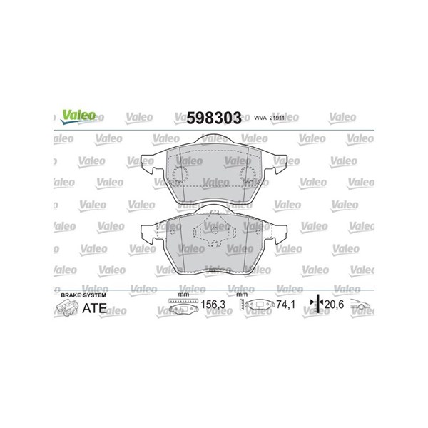 Bromsbeläggsats, Framaxel Valeo 598303 VALEO Bromsbeläggsats, Framaxel Valeo 598303 VALEO