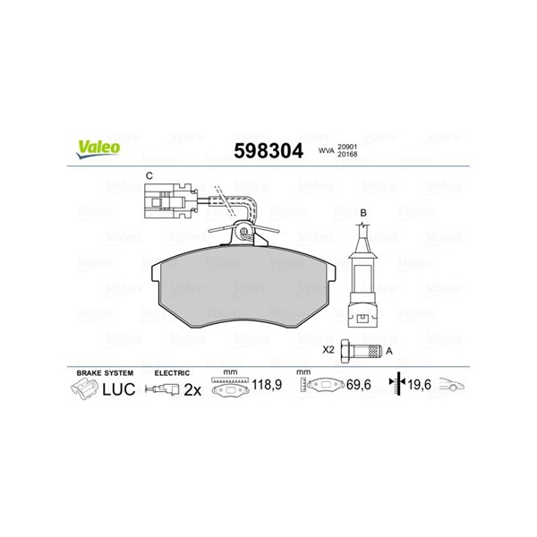 Bromsbeläggsats, Framaxel Valeo 598304 VALEO