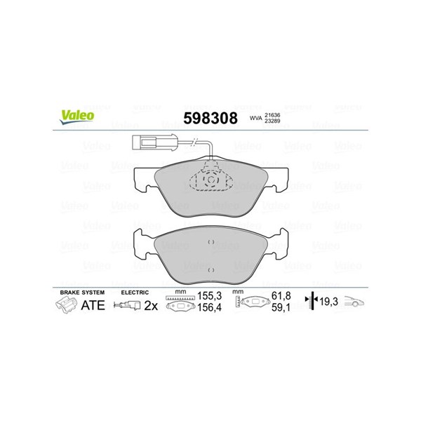 Bromsbeläggsats, Framaxel Valeo 598308 VALEO Bromsbeläggsats, Framaxel Valeo 598308 VALEO