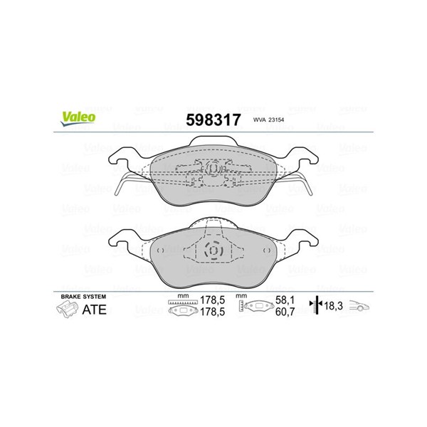 Bromsbeläggsats, Framaxel Valeo 598317 VALEO Bromsbeläggsats, Framaxel Valeo 598317 VALEO