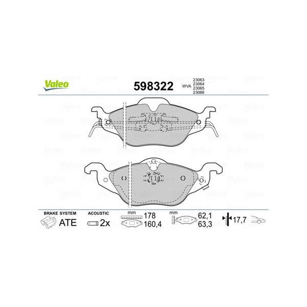 Bromsbeläggsats, Framaxel Valeo 598322 VALEO Bromsbeläggsats, Framaxel Valeo 598322 VALEO