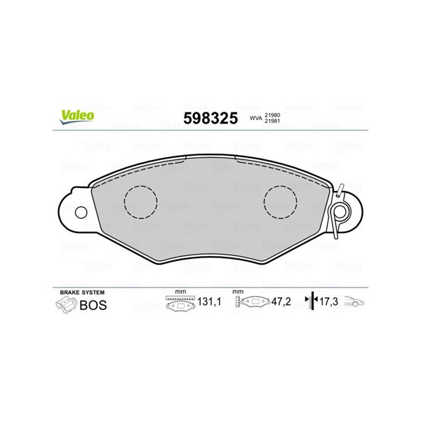 Bromsbeläggsats, Framaxel Valeo 598325 VALEO