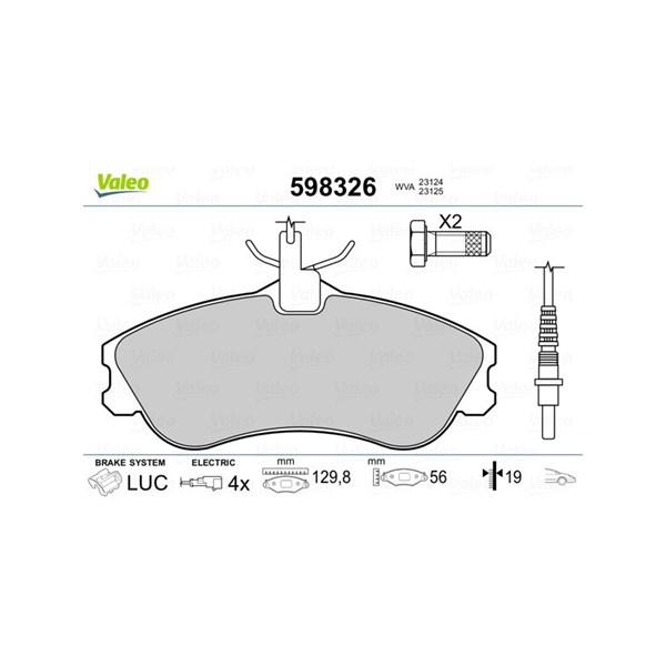 Bromsbeläggsats, Framaxel Valeo 598326 VALEO Bromsbeläggsats, Framaxel Valeo 598326 VALEO