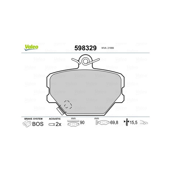 Bromsbeläggsats, Framaxel Valeo 598329 VALEO
