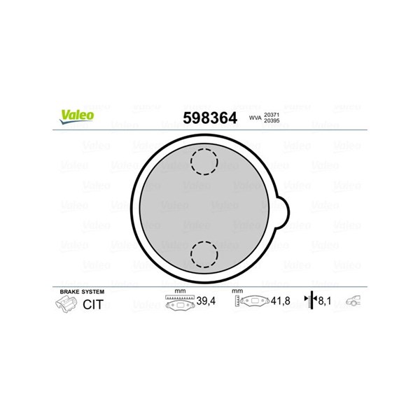 Bromsbeläggsats, parkeringsbroms, Bakaxel Valeo 598364 VALEO
