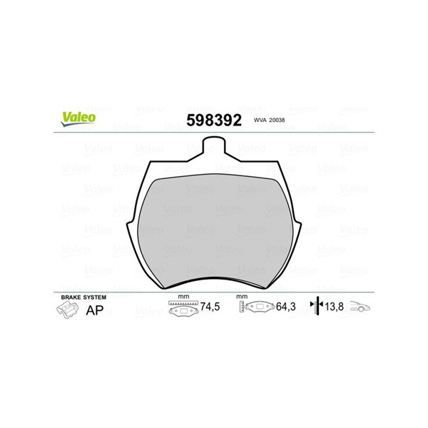 Bromsbeläggsats, Framaxel Valeo 598392 VALEO Bromsbeläggsats, Framaxel Valeo 598392 VALEO