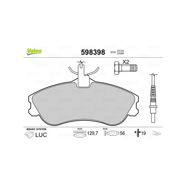 Bromsbeläggsats, Framaxel Valeo 598398 VALEO