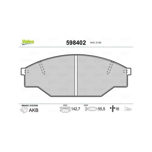 Bromsbeläggsats, Framaxel Valeo 598402 VALEO