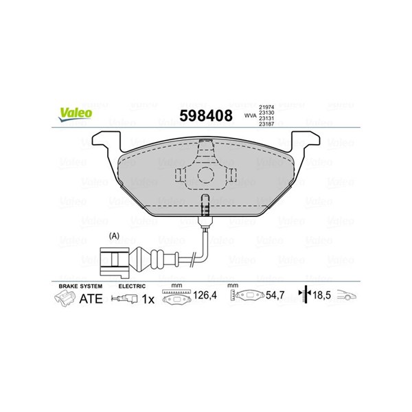 Bromsbeläggsats, Framaxel Valeo 598408 VALEO