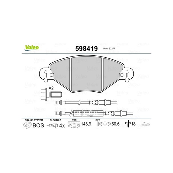 Bromsbeläggsats, Framaxel Valeo 598419 VALEO