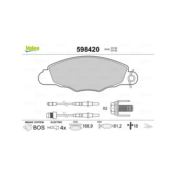 Bromsbeläggsats, Framaxel Valeo 598420 VALEO Bromsbeläggsats, Framaxel Valeo 598420 VALEO