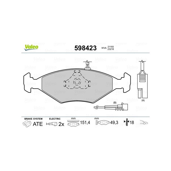 Bromsbeläggsats, Framaxel Valeo 598423 VALEO